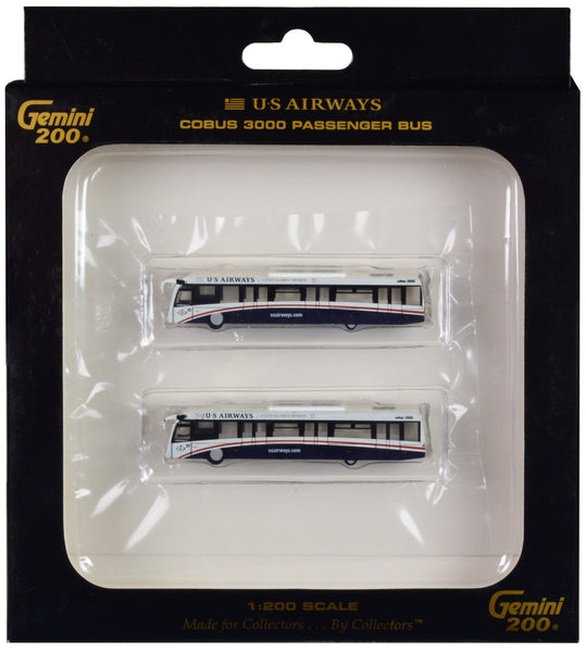 Cobus 3000 Passenger Bus White and Blue "US Airways Shuttle Bus" 2 Piece Set "Gemini 200" Series 1/200 Diecast Models by GeminiJets