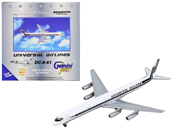 Douglas DC-8-61 Commercial Aircraft "Universal Airlines" White with Black Stripes 1/400 Diecast Model Airplane by GeminiJets
