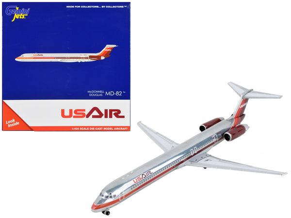 McDonnell Douglas MD-82 Commercial Aircraft "USAir" Silver with Red Tail 1/400 Diecast Model Airplane by GeminiJets