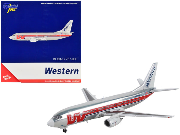 Boeing 737-300 Commercial Aircraft "Western Airlines" Silver with Red Stripes 1/400 Diecast Model Airplane by GeminiJets