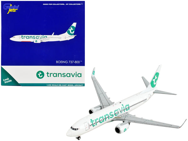 Boeing 737-800 Commercial Aircraft "Transavia Airlines" White with Green Tail 1/400 Diecast Model Airplane by GeminiJets