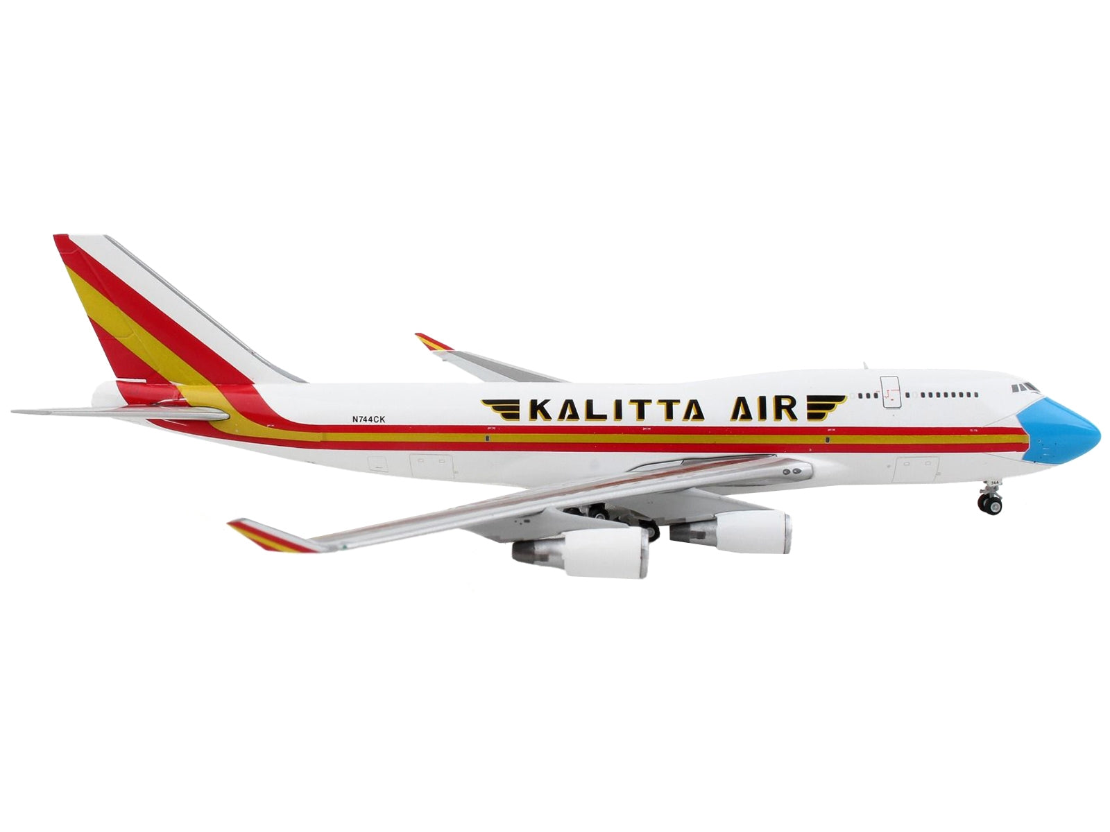 Boeing 747-400F Commercial Aircraft "Kalitta Air" White with Stripes "Mask" Livery 1/400 Diecast Model Airplane by GeminiJets