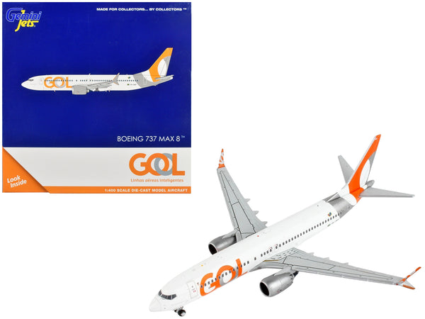 Boeing 737 MAX 8 Commercial Aircraft "Gol Linhas Aereas Inteligentes" White with Orange and Silver Tail 1/400 Diecast Model Airplane by GeminiJets