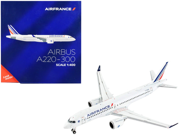 Airbus A220-300 Commercial Aircraft "Air France" White with Tail Stripes 1/400 Diecast Model Airplane by GeminiJets