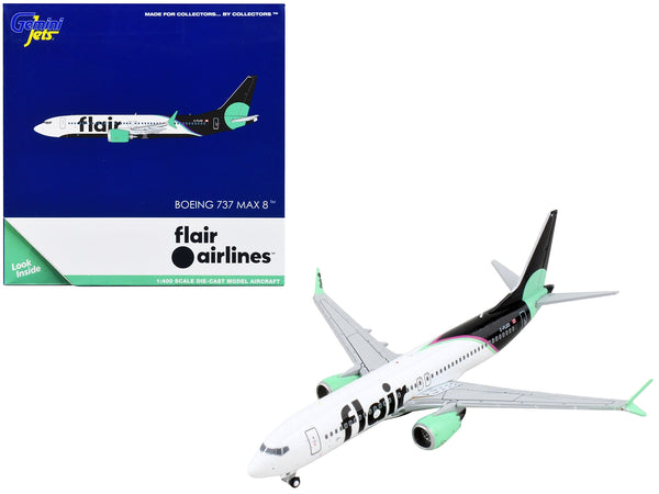 Boeing 737 MAX 8 Commercial Aircraft "Flair Airlines" White and Black with Light Green 1/400 Diecast Model Airplane by GeminiJets