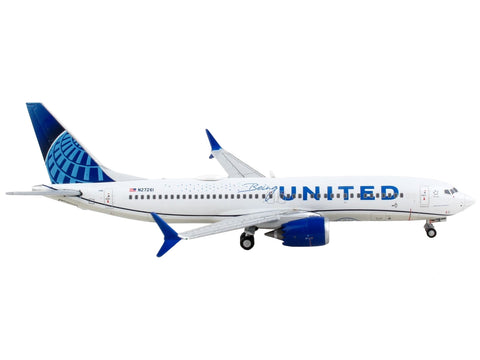 Boeing 737 MAX 8 Commercial Aircraft "United Airlines - Being United Together" White with Blue Tail 1/400 Diecast Model Airplane by GeminiJets