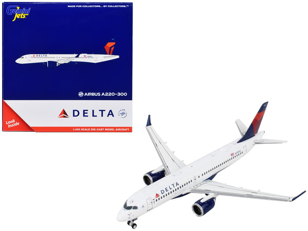 Airbus A220-300 Commercial Aircraft "Delta Airlines" White with Blue and Red Tail 1/400 Diecast Model Airplane by GeminiJets