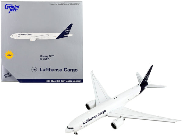 Boeing 777F Commercial Aircraft with Flaps Down "Lufthansa Cargo" White with Dark Blue Tail 1/400 Diecast Model Airplane by GeminiJets