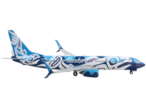 Boeing 737-800 Commercial Aircraft "Alaska Airlines - Salmon People Livery" Blue and White 1/400 Diecast Model Airplane by GeminiJets