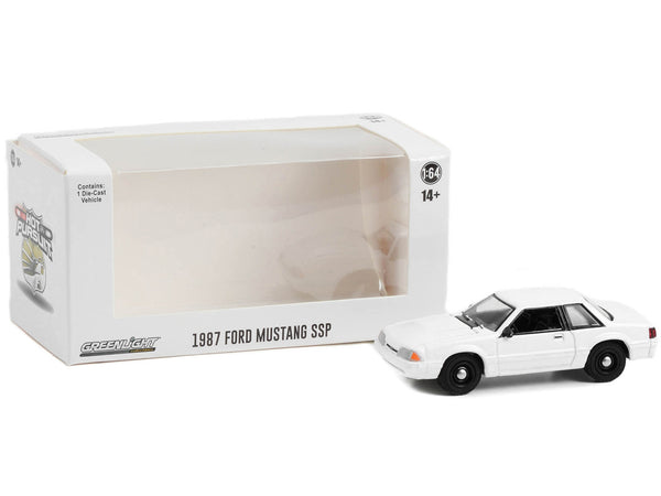 1987-1993 Ford Mustang SSP Police White "Hot Pursuit" "Hobby Exclusive" Series 1/64 Diecast Model Car by Greenlight