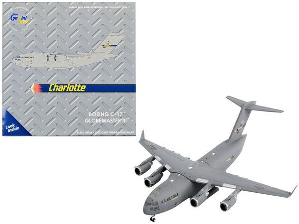 Boeing C-17 Globemaster III Transport Aircraft "Charlotte Air National Guard - United States Air Force" Gray "Gemini Macs" Series 1/400 Diecast Model Airplane by GeminiJets