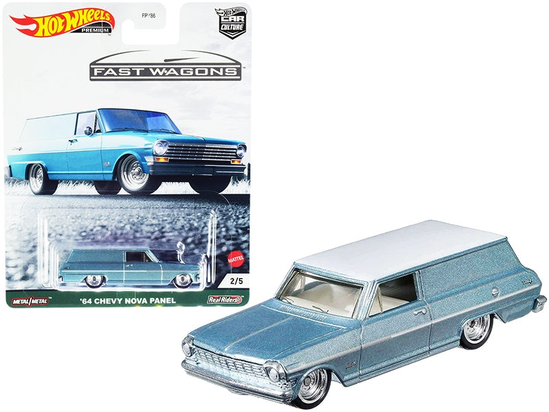 1964 Chevrolet Nova Panel Light Blue Metallic with White Top "Fast Wagons" Series Diecast Model Car by Hot Wheels