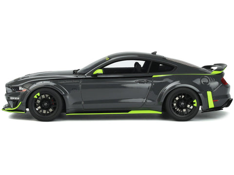 Ford Mustang RTR Spec 5 Gray with Black and Green Stripes "10th Anniversary" 1/18 Model Car by GT Spirit