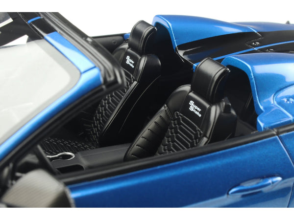 2022 Shelby Super Snake Speedster Convertible Blue Metallic with Black Stripes 1/18 Model Car by GT Spirit