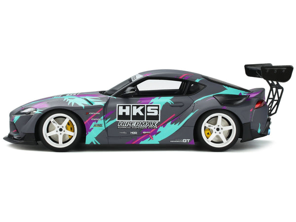2019 Toyota GR Supra "HKS" Gray with Graphics 1/18 Model Car by GT Spirit