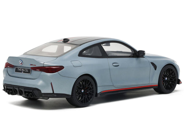 2022 BMW M4 CSL Gray Metallic with Black and Red Stripes and Black Top 1/18 Model Car by GT Spirit