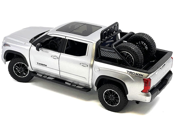 2023 Toyota Tundra TRD 4x4 Pickup Truck Silver Metallic with Sunroof and Wheel Rack 1/24 Diecast Model Car