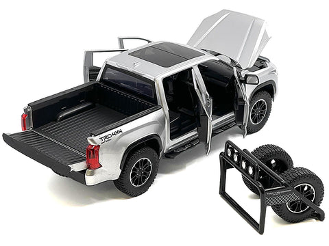 2023 Toyota Tundra TRD 4x4 Pickup Truck Silver Metallic with Sunroof and Wheel Rack 1/24 Diecast Model Car