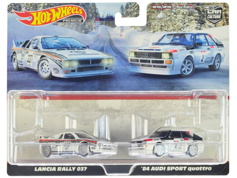 Lancia Rally 037 #037 White with Stripes and 1984 Audi Sport Quattro #2 White "Car Culture" Set of 2 Cars Diecast Model Cars by Hot Wheels