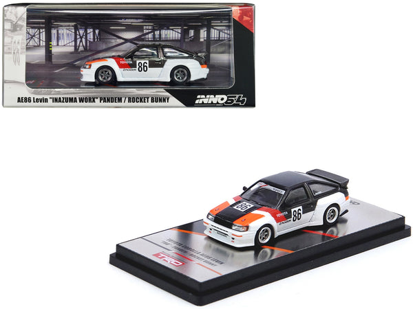 Toyota AE86 Levin RHD (Right Hand Drive) #86 White and Gray with Stripes "Inazuma Worx- Pandem/Rocket Bunny" 1/64 Diecast Model Car by Inno Models