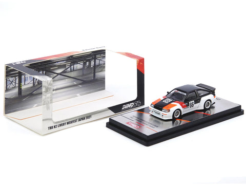 Toyota AE86 Levin RHD (Right Hand Drive) #86 White and Gray with Stripes "Inazuma Worx- Pandem/Rocket Bunny" 1/64 Diecast Model Car by Inno Models