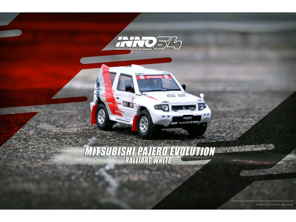 Mitsubishi Pajero Evolution RHD (Right Hand Drive) White with Graphics "Ralliart" 1/64 Diecast Model Car by Inno Models