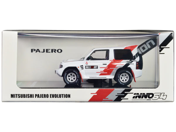 Mitsubishi Pajero Evolution RHD (Right Hand Drive) White with Graphics "Ralliart" 1/64 Diecast Model Car by Inno Models