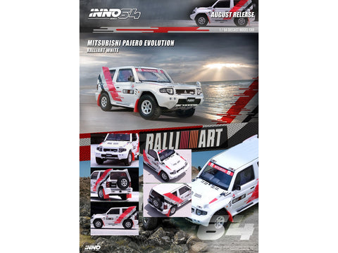 Mitsubishi Pajero Evolution RHD (Right Hand Drive) White with Graphics "Ralliart" 1/64 Diecast Model Car by Inno Models