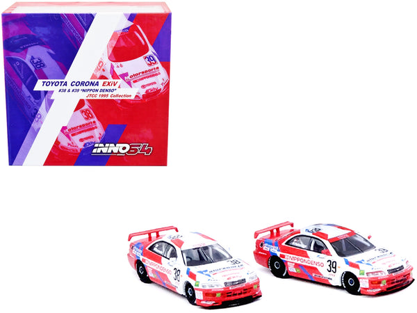 Toyota Corona EXiV #38 Hidetoshi Mitsusada and Toyota Corona EXiV #39 Tom Kristensen RHD (Right Hand Drive) "Nippon Denso" Japanese Touring Car Championship (1995) 2 piece Box Set Collection 1/64 Diecast Model Cars by Inno Models