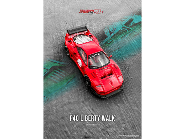 LBWK (Liberty Walk) F40 Red with Graphics 1/64 Diecast Model Car by Inno Models