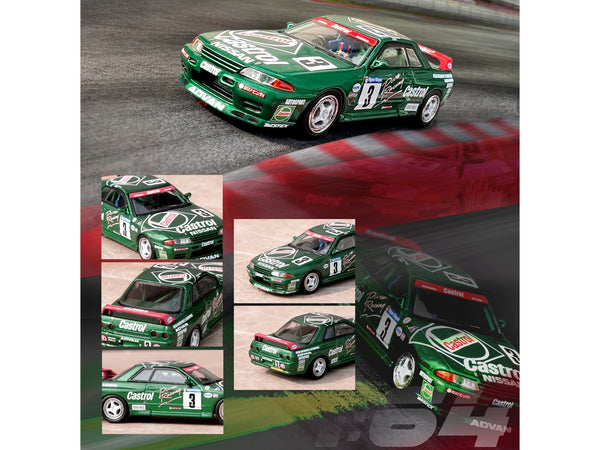 Nissan Skyline GT-R (R32) RHD (Right Hand Drive) #3 Hideo Fukuyama - Akira Iida "Castrol" "Super Taikyu N1 Series" Tsukuba 12 Hours (1992) 1/64 Diecast Model Car by Inno Models