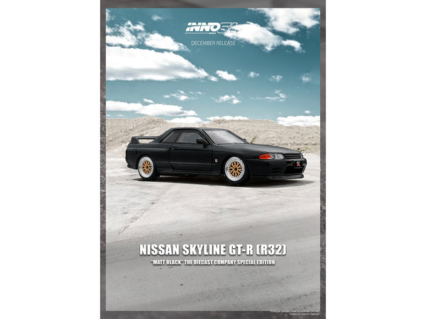 Nissan Skyline GT-R (R32) RHD (Right Hand Drive) Matt Black "The Diecast Company Special Edition" 1/64 Diecast Model Car by Inno Models