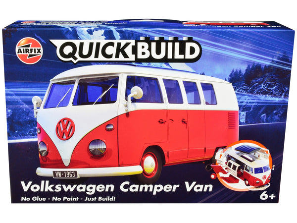 Skill 1 Model Kit Volkswagen Camper Van Red Snap Together Model by Airfix Quickbuild