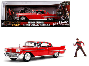1958 Cadillac Series 62 Red with Freddy Krueger Diecast Figurine "A Nightmare on Elm Street" Movie 1/24 Diecast Model Car by Jada