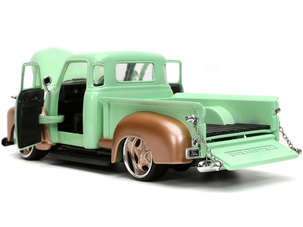 1953 Chevrolet 3100 Pickup Truck Light Green and Gold Metallic "Rusty's Garage" with Extra Wheels "Just Trucks" Series 1/24 Diecast Model Car by Jada