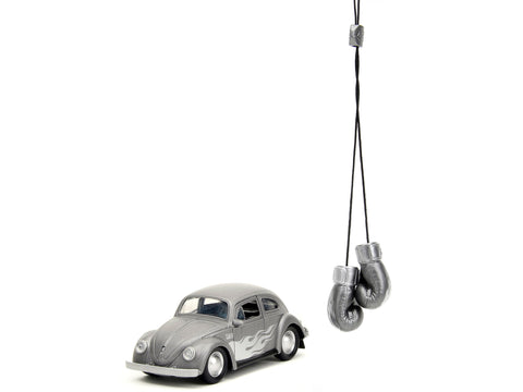 1959 Volkswagen Beetle Gray Metallic with Silver Flames and Boxing Gloves Accessory "Punch Buggy" Series 1/32 Diecast Model Car by Jada