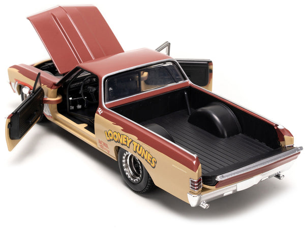 1967 Chevrolet El Camino Brown and Beige with Graphics and Tasmanian Devil (Taz) Diecast Figure "Looney Tunes" "Hollywood Rides" Series 1/24 Diecast Model Car by Jada