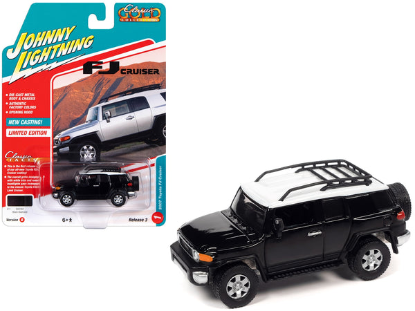 2007 Toyota FJ Cruiser Black Diamond with White Top and Roofrack "Classic Gold Collection" Series Limited Edition 1/64 Diecast Model Car by Johnny Lightning