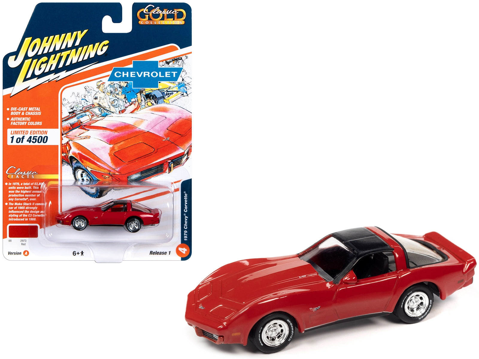1979 Chevrolet Corvette Red with Black Top "Classic Gold Collection" 2023 Release 1 Limited Edition to 4500 pieces Worldwide 1/64 Diecast Model Car by Johnny Lightning