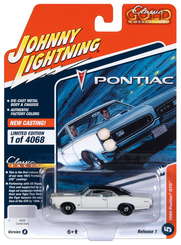 1966 Pontiac GTO Cameo Ivory with Black Top and White Interior "Classic Gold Collection" 2023 Release 1 Limited Edition to 4068 pieces Worldwide 1/64 Diecast Model Car by Johnny Lightning