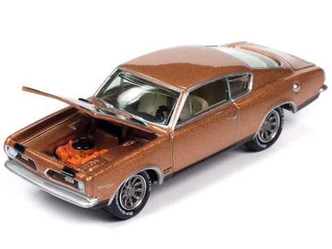 1969 Plymouth Barracuda Bronze Fire Metallic with Black Stripes "Classic Gold Collection" 2023 Release 2 Limited Edition to 2932 pieces Worldwide 1/64 Diecast Model Car by Johnny Lightning