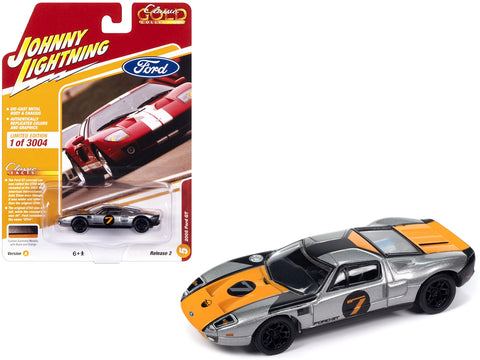 2005 Ford GT #7 Gunmetal Gray Metallic with Orange and Black Stripes "Classic Gold Collection" 2023 Release 2 Limited Edition to 3004 pieces Worldwide 1/64 Diecast Model Car by Johnny Lightning