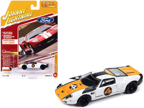 2005 Ford GT #4 White with Orange and Black Stripes "Classic Gold Collection" 2023 Release 2 Limited Edition to 3004 pieces Worldwide 1/64 Diecast Model Car by Johnny Lightning
