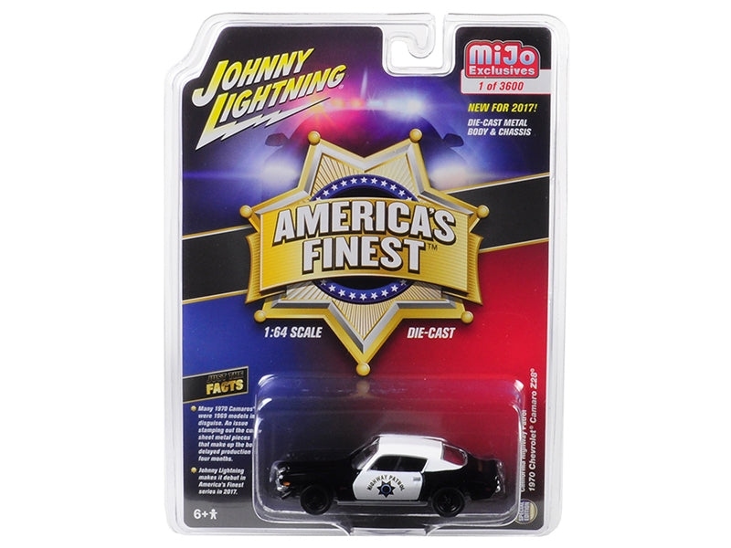 1970 Chevrolet Camaro Z28 California Highway Patrol (CHP) Black and White "America's Finest" Limited Edition to 3600 pieces Worldwide 1/64 Diecast Model Car by Johnny Lightning