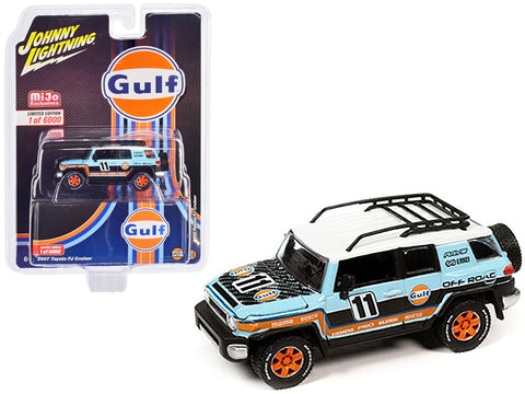 2007 Toyota FJ Cruiser #11 Light Blue "Gulf Oil" with Roofrack Limited Edition to 6000 pieces Worldwide 1/64 Diecast Model Car by Johnny Lightning