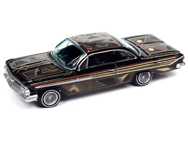1961 Chevrolet Impala Lowrider Black with Graphics and Diecast Figure Limited Edition to 3600 pieces Worldwide 1/64 Diecast Model Car by Johnny Lightning