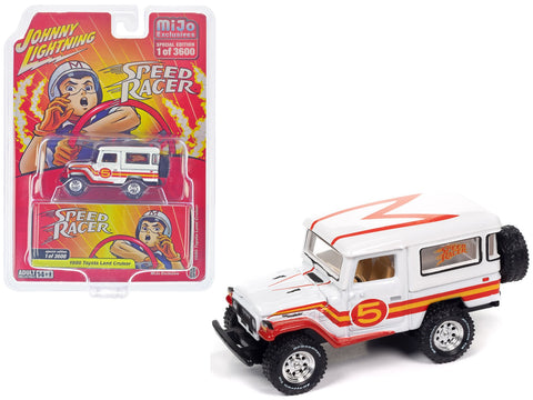 1980 Toyota Land Cruiser White with Red and Yellow Stripes "Speed Racer" Livery Limited Edition to 3600 pieces Worldwide 1/64 Diecast Model Car by Johnny Lightning