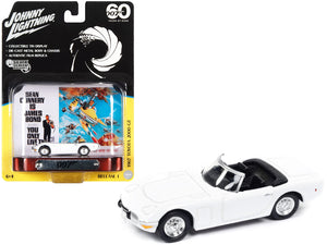 1967 Toyota 2000 GT Convertible RHD (Right Hand Drive) White 007 (James Bond) "You Only Live Twice" (1967) Movie with Collectible Tin Display "Silver Screen Machines" Series 1/64 Diecast Model Car by Johnny Lightning