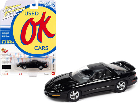 1997 Pontiac Firebird T/A Trans Am WS6 Black with Matt Black Top "OK Used Cars" Series Limited Edition to 18056 pieces Worldwide 1/64 Diecast Model Car by Johnny Lightning