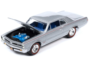 1965 Pontiac GTO Bluemist Slate Metallic with Red Stripes and Blue Interior "MCACN (Muscle Car and Corvette Nationals)" Limited Edition to 4140 pieces Worldwide "Muscle Cars USA" Series 1/64 Diecast Model Car by Johnny Lightning